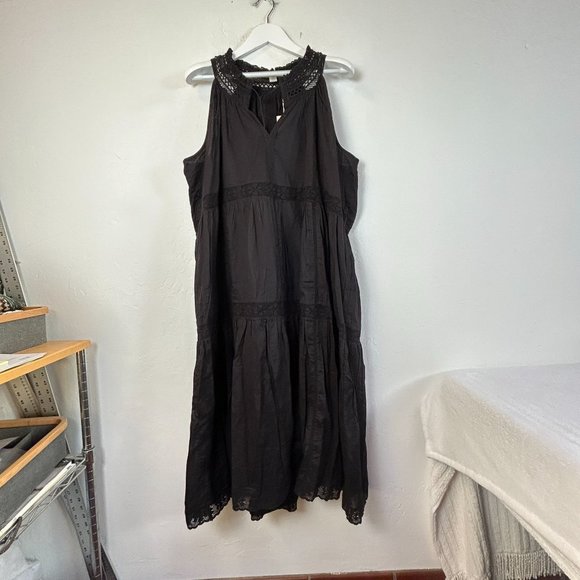 Sundance Womens Sleeveless Halter Neck Crochet Lace Midi Dress XXL Black New - Picture 1 of 7